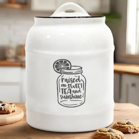 Raised On Sweet Tea And Sunshine Design Summer Drink Mason Jar Ceramic Cookie Jars
