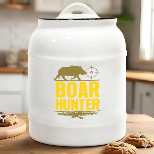 Wild Boar Hunter Hunting Hog Wild Pig Chase Forest Ceramic Cookie Jars