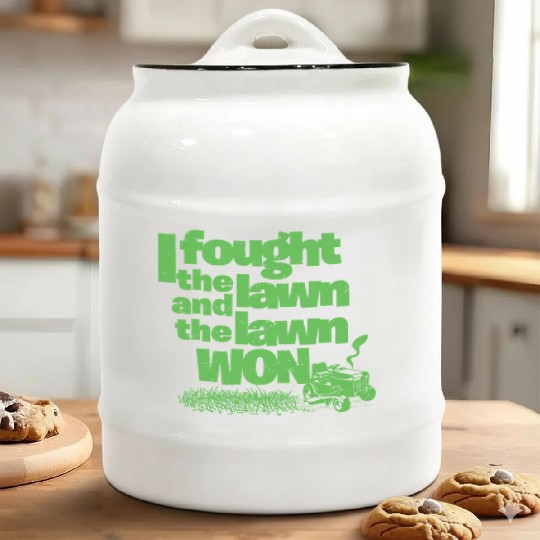 I Fought the Lawn Funny Lawn Gardening Grass Cutting Enforcement Officer Ceramic Cookie Jars