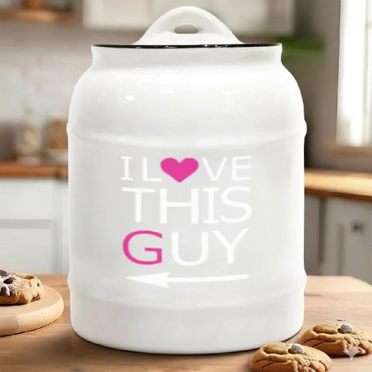 Couple Matching Ceramic Cookie Jars I Love This Guy Girl brothe