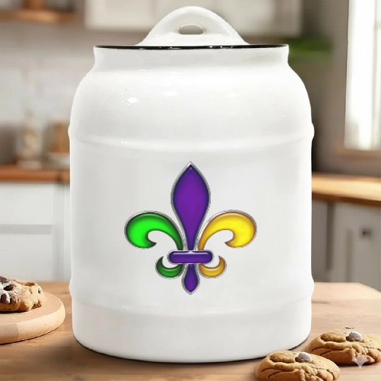 Fleur De Lis Mardi Gras Glossy Lily Ceramic Cookie Jars