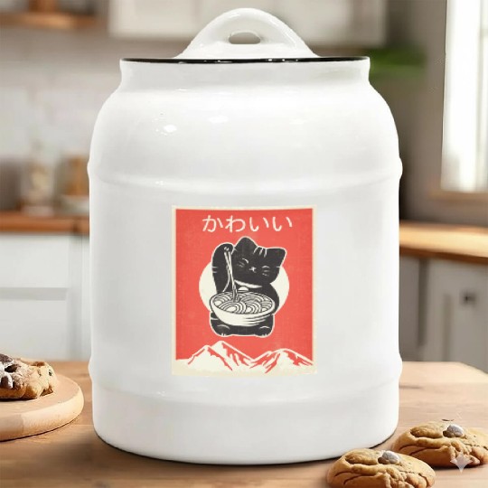 Vintage Kawaii Cat Anime graphic Gift Retro Ceramic Cookie Jars