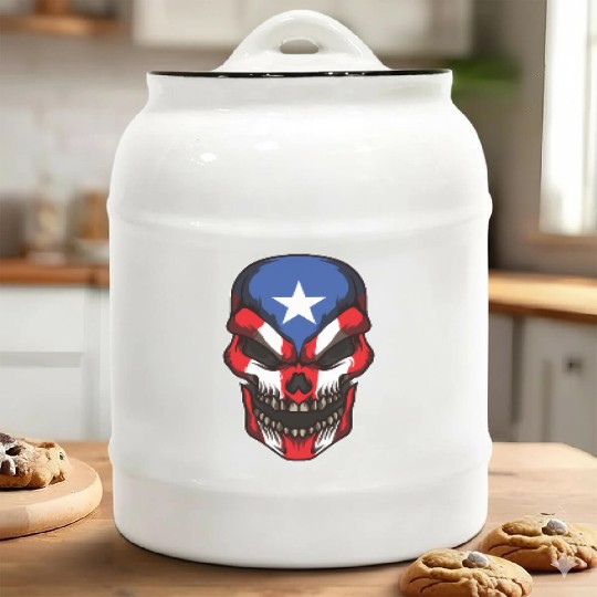 Puerto Rico Skull | Proud Boricua Flag Ceramic Cookie Jars