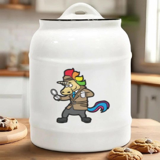 UNICORN DETECTIVE Private Investigator trench coat Ceramic Cookie Jars