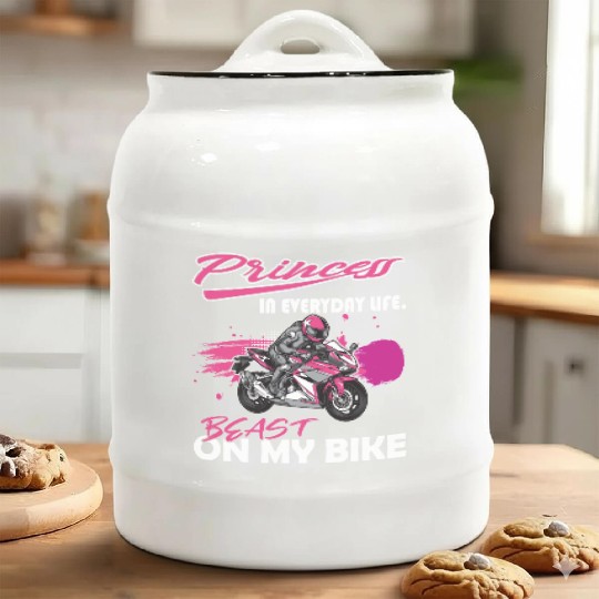 Biker Princess Motorcycle Biker girl Ceramic Cookie Jars
