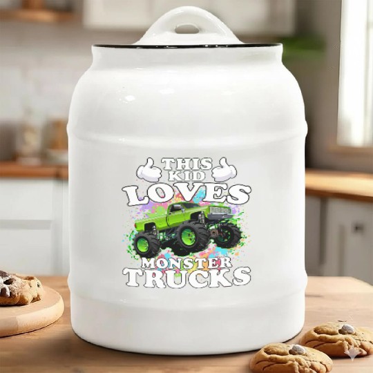 This Kid Loves Monster Trucks Ceramic Cookie Jars