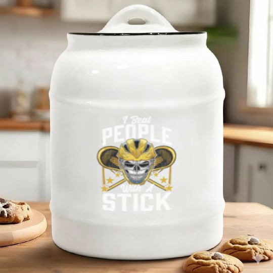 Funny I Beat People With a Stick Lacrosse LAX Pun Ceramic Cookie Jars