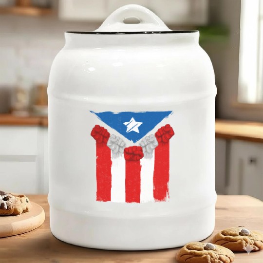 Raised Fists For Puerto Rico - Boricua Flag Ceramic Cookie Jars