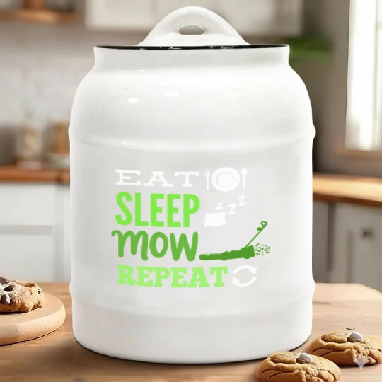 Lawn Mowing Lawnmower Ceramic Cookie Jars