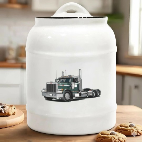 Green Semi Truck Ceramic Cookie Jars