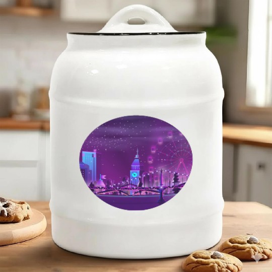 Synthwave Neon City: London Ceramic Cookie Jars