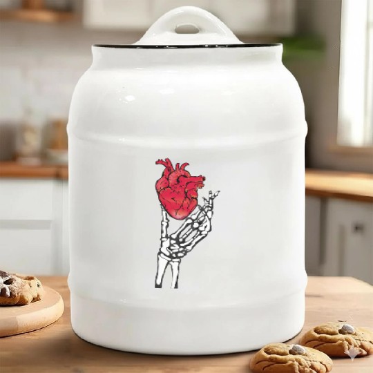 Skeleton hand and red heart Ceramic Cookie Jars
