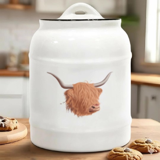Scottish Highland Cow Ceramic Cookie Jars
