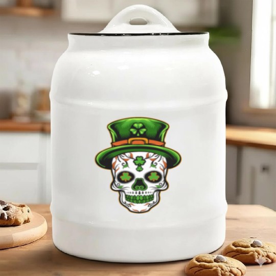 Sugar Skull St Patricks Day Ceramic Cookie Jars