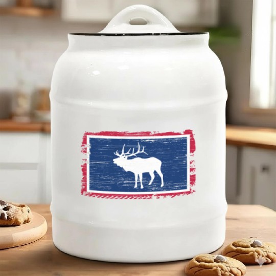 Wyoming Flag Elk Hunting Season For Deer Hunter Ceramic Cookie Jars