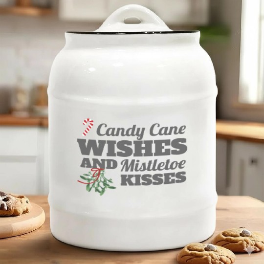 Candy Cane Wishes and Mistletoe Kisses Christmas Ceramic Cookie Jars