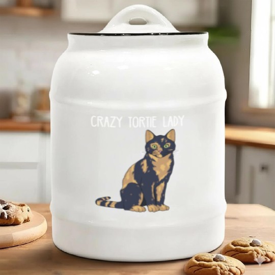 Crazy Tortie Lady Tortoise Shell Cat Owner graphic Ceramic Cookie Jars