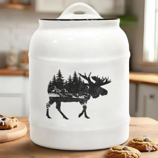 Moose Nature Mountains Hiking Camping Hunter Gift Ceramic Cookie Jars