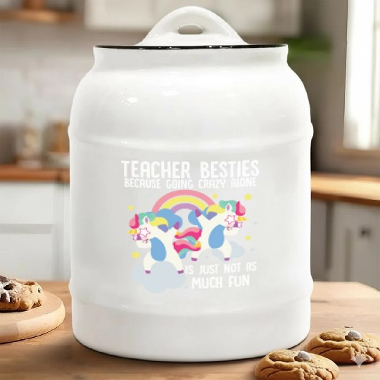 Funny Teacher Besties Goin Crazy Preschool Teacher Ceramic Cookie Jars
