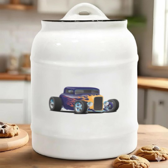 Vintage Hot Rod Car with Classic Flames Ceramic Cookie Jars
