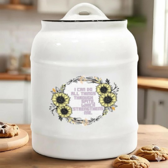 Sunflower Cross Stitch I Can Do All Things Through Ceramic Cookie Jars