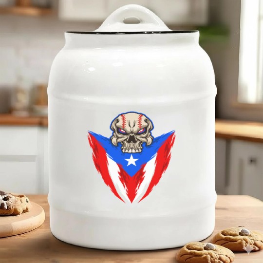 Puerto Rico Baseball Skull Ceramic Cookie Jars