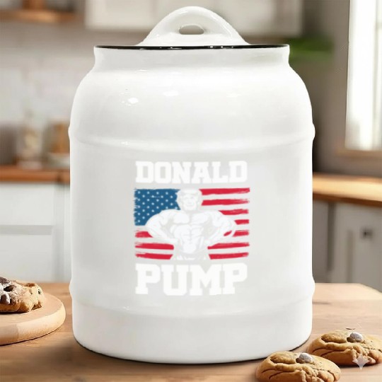 Donald Pump Trump Workout Patriotic Fitness Gym Fu Ceramic Cookie Jars