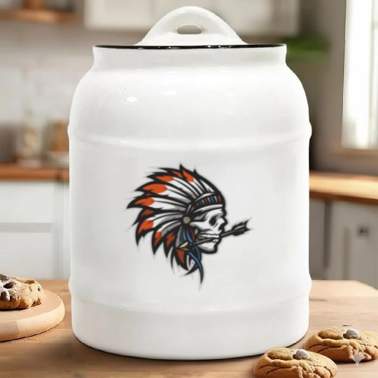 Native American Indian Headdress Skull Ceramic Cookie Jars