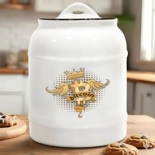 Bitcoin BTC And Crypto Design Ceramic Cookie Jars