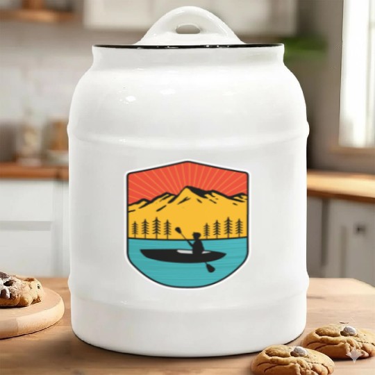 Retro Kayaking Boating Paddling In Lake Tahoe Ceramic Cookie Jars