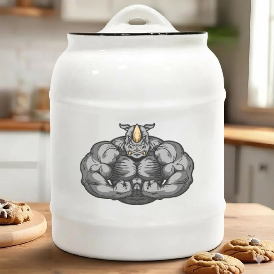 Bodybuilder Rhino Toning Rhinoceros Fitness Ceramic Cookie Jars