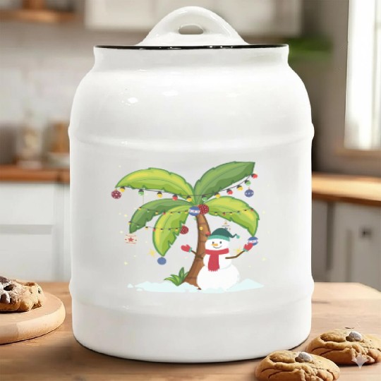 Christmas Palm Tree And Snowman Ceramic Cookie Jars