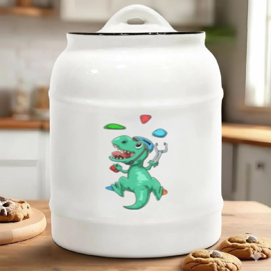 Funny T-Rex Bouldering and Rock Climbing Gift Ceramic Cookie Jars