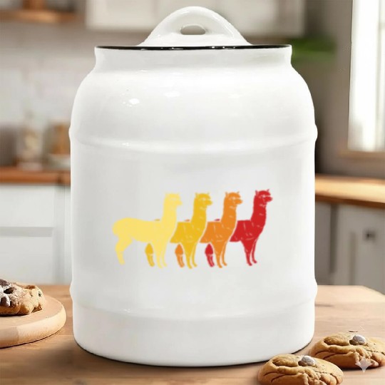 Retro Llama Alpaca Sunset Art Boy Girl Kids Animal Ceramic Cookie Jars