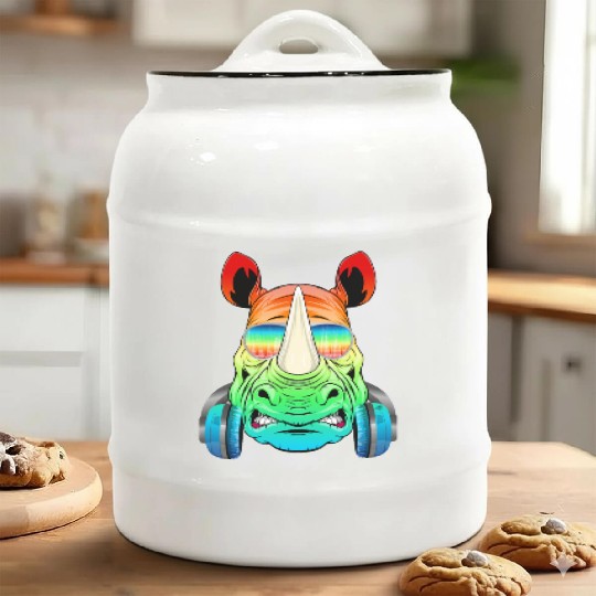 Rhino Rhinoceros Music DJ - Africa Collection Ceramic Cookie Jars
