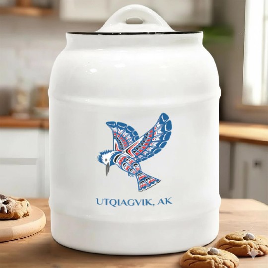 Native American Utqiagvik Kingfisher Bird Alaska Ceramic Cookie Jars