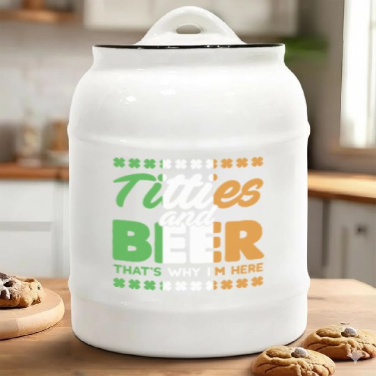 Funny St. Patricks Day Irish Titties And Beer Gift Ceramic Cookie Jars