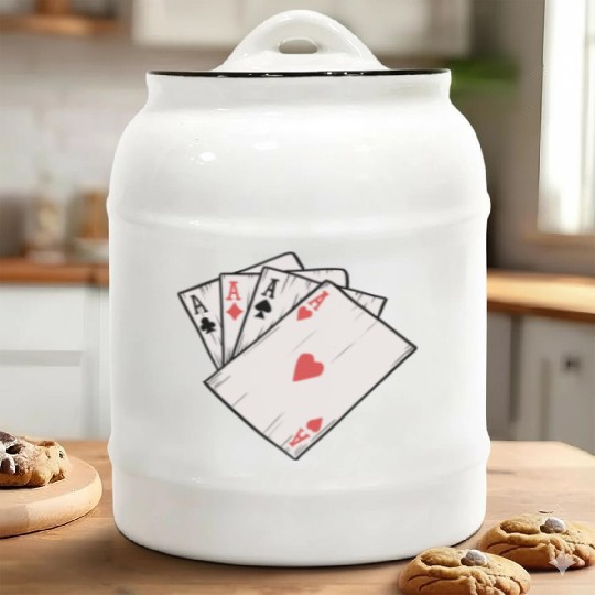 Traditional Tattoo Four Aces Playing Card Game Ceramic Cookie Jars