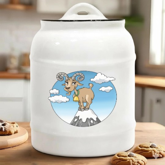 Mountain goat peaks with snow cartoon Ceramic Cookie Jars