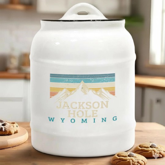 Jackson Hole Wyoming Vintage Mountains Nature Souv Ceramic Cookie Jars