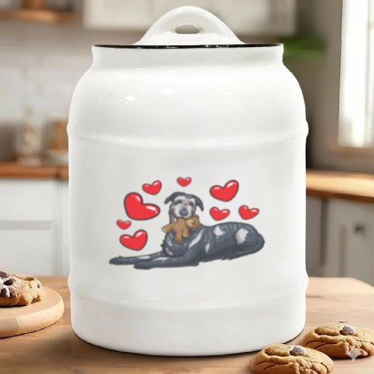 Irish Wolfhound Dog With Stuffed Animal Ceramic Cookie Jars