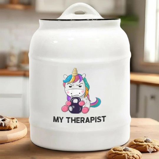 My Therapist Unicorn Workout Funny Gym Summer Ceramic Cookie Jars