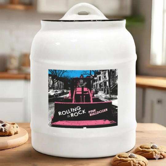 Pink Bulldozer / Rolling Rock Ceramic Cookie Jars