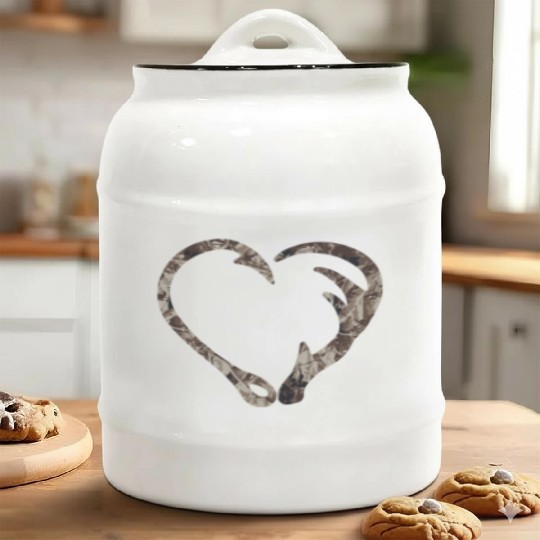 Camo Fish Hook Antler Deer Hunting Buck Hunter Dad Ceramic Cookie Jars
