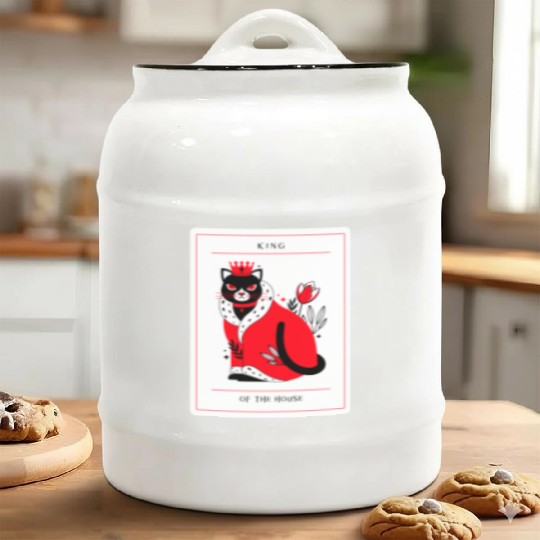 Pampered Black Cat, King of The House, Cat Owners Ceramic Cookie Jars