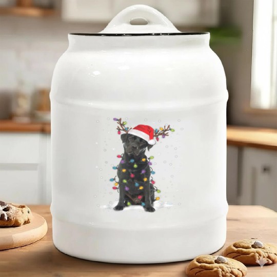 Black Lab Labrador Christmas Tree Light Pajama Dog Ceramic Cookie Jars