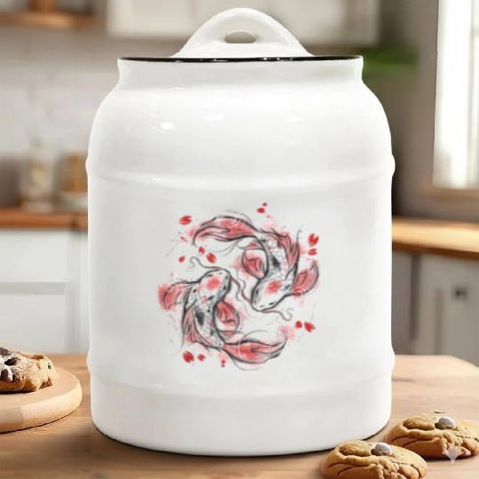 Japanese Koi Fish I Koi Carp Pond Japan Tattoo Ceramic Cookie Jars