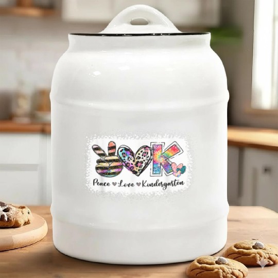 Teacher Peace Love Kindergarten Team Bleached Ceramic Cookie Jars