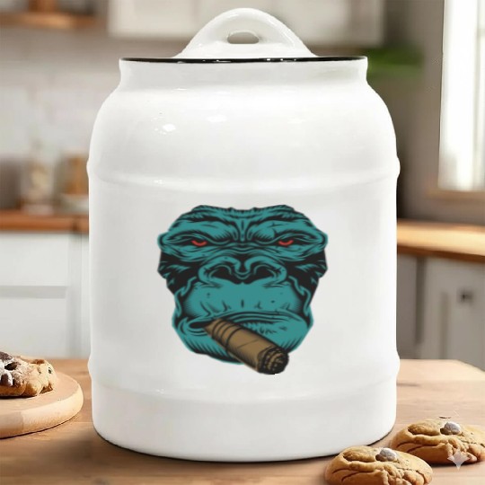 Smoking Gorilla Ceramic Cookie Jars