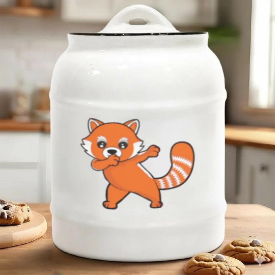 Dabbing Red Panda Cherry Blossoms Bamboo Ceramic Cookie Jars